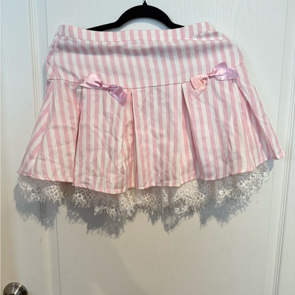Sweet Society Dresses & Skirts - Hot topic sweet society Pink Striped Mini Skirt with Lace Trim